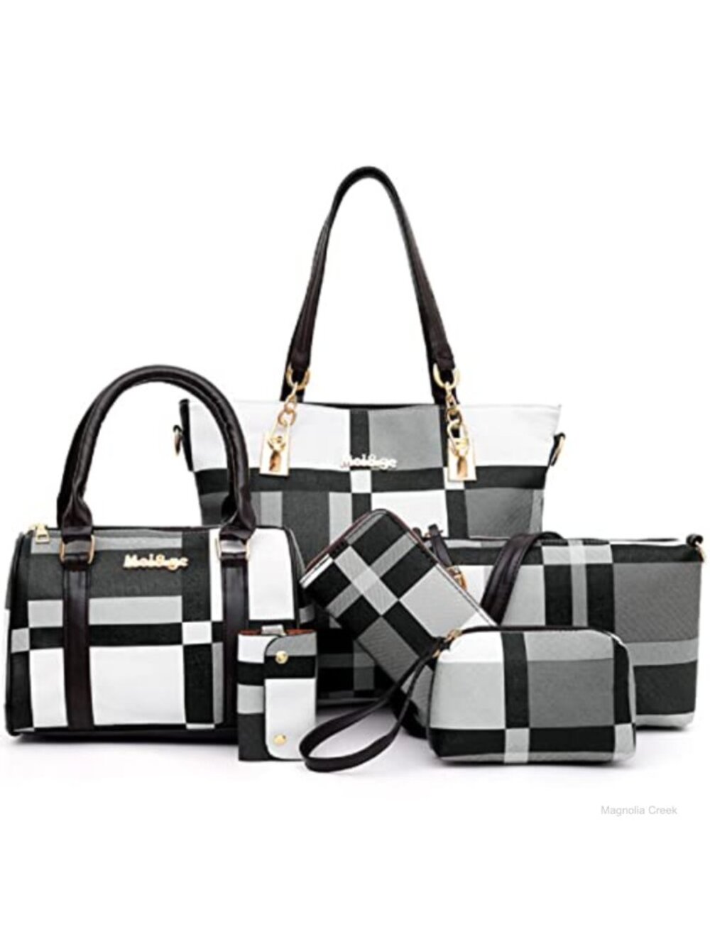 6-Piece PU Leather Handbag Set Shoulder Bag Crossbody Purse Clutch Key Bag Tote